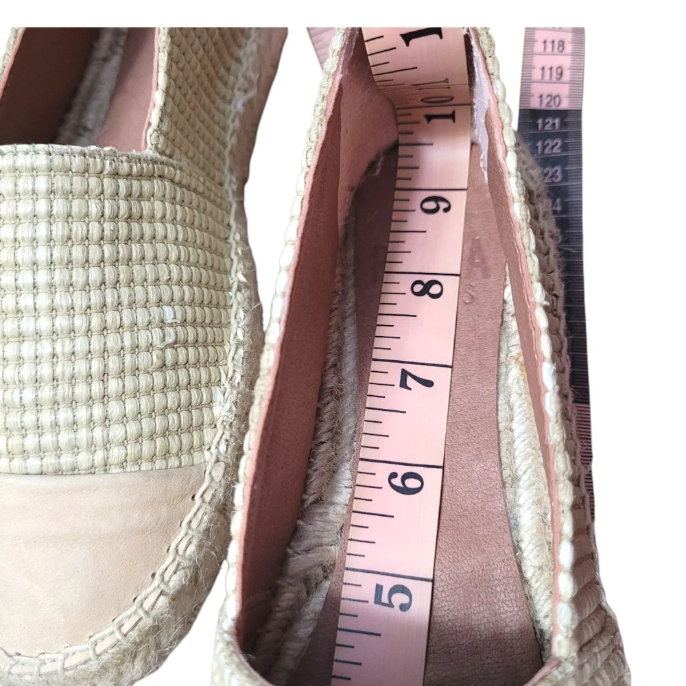 Polka Espadrilles Raffia Beige Leather Toe Platform Shoes Made In Spain EU 39